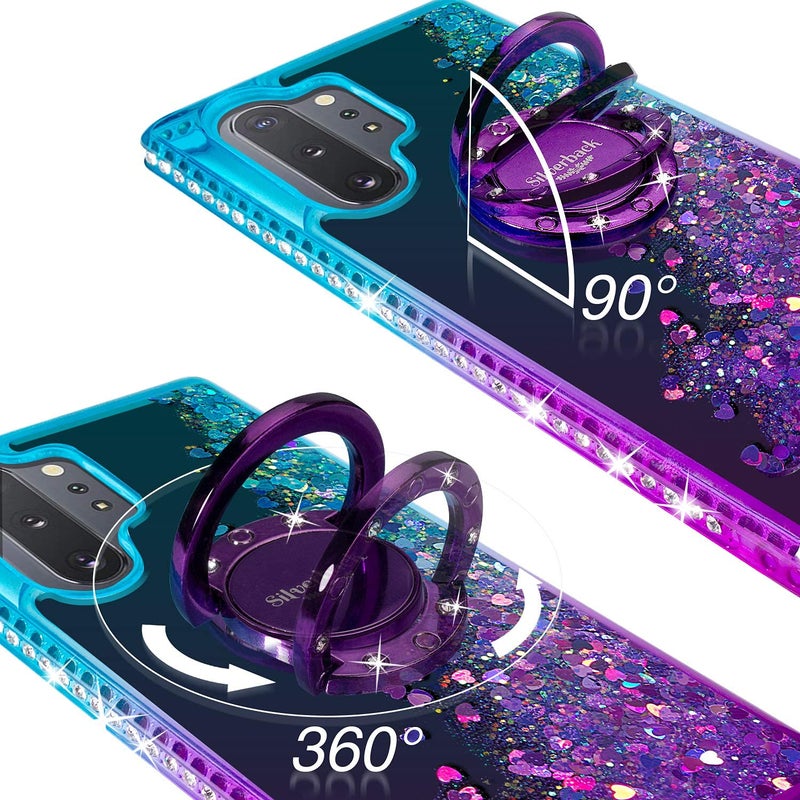 Silverback for Galaxy Note 10 Plus Case, Moving Liquid Holographic Sparkle Glitter Case with Kickstand, Girls Women Bling Diamond Ring Slim Protective Case for Samsung Galaxy Note 10 Plus 5G -Purple - Image 3